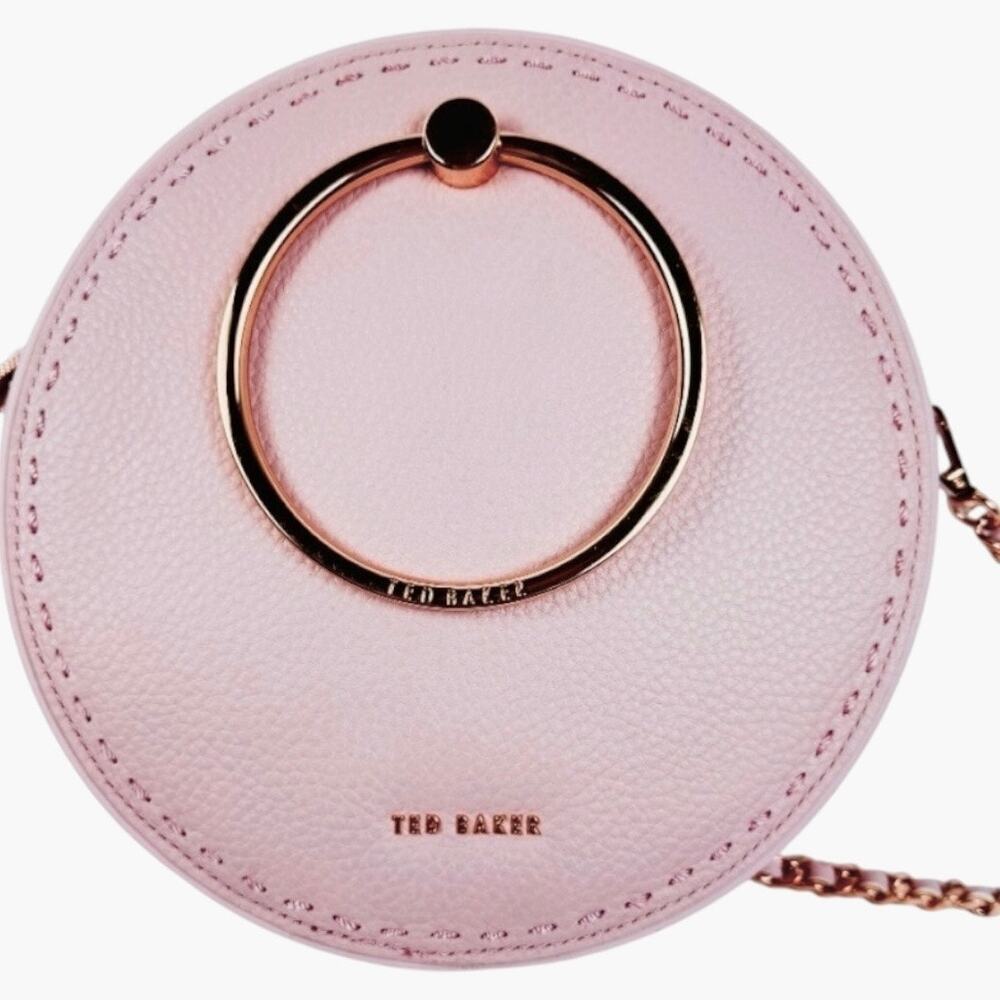 Ted Baker Maddie Circle Leather Crossbody Bag Pink Rose Gold Ring Handle NWT - Picture 3 of 14